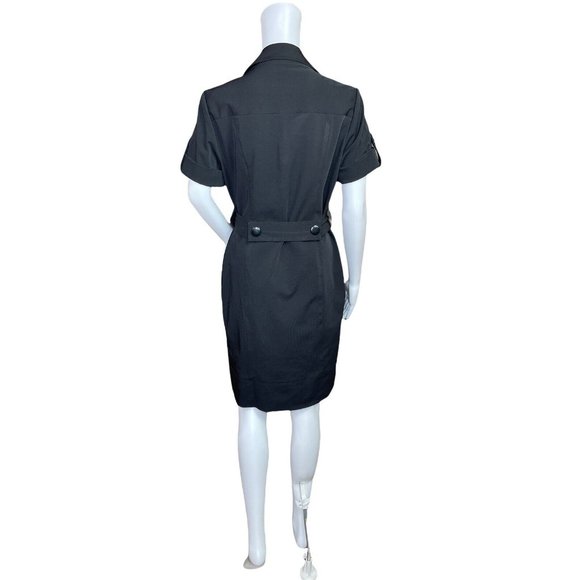 INC International Concepts 6 Black Short Sleeve Double Breasted Shirt Dress - Picture 6 of 7